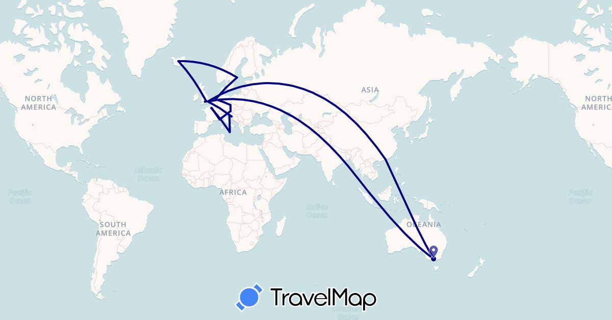TravelMap itinerary: driving in Austria, Australia, Czech Republic, Germany, France, United Kingdom, Hong Kong, Croatia, Iceland, Italy, Monaco, Netherlands, Sweden, Singapore (Asia, Europe, Oceania)